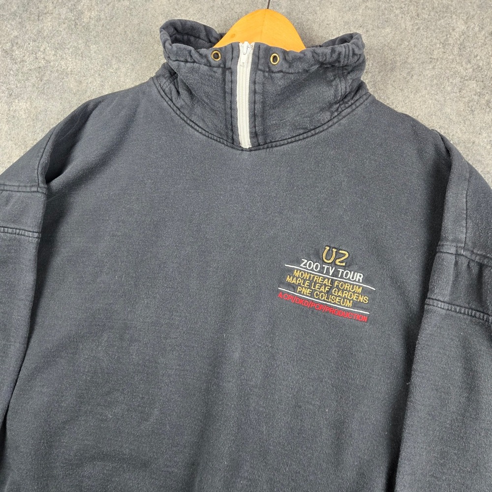 Vintage U2 Zoo TV Tour Pullover Mens Medium Black 90s Rock Band Sweatshirt